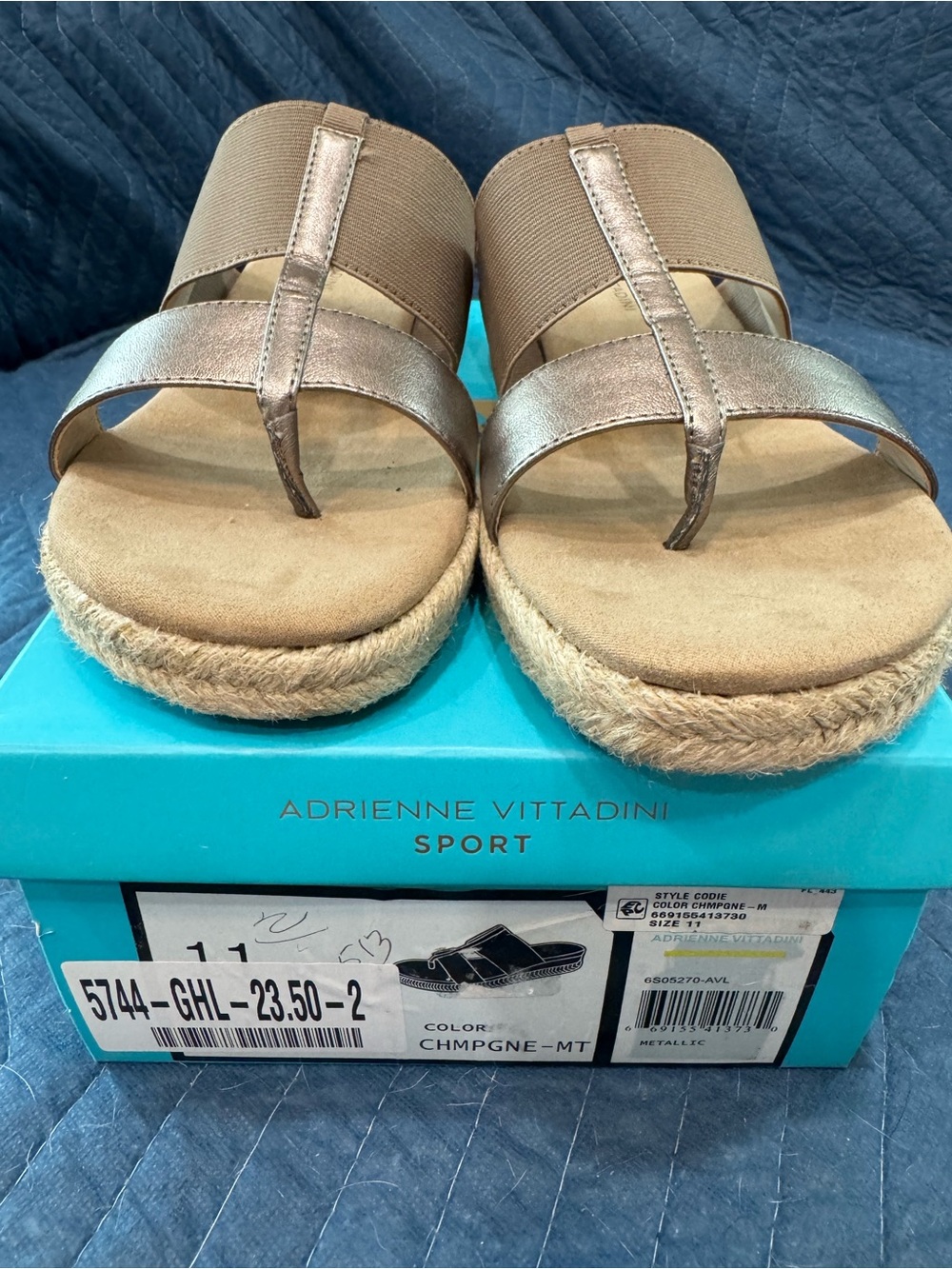 Adrienne Vittadini Metallic Champagne Espadrille Platform Sandals